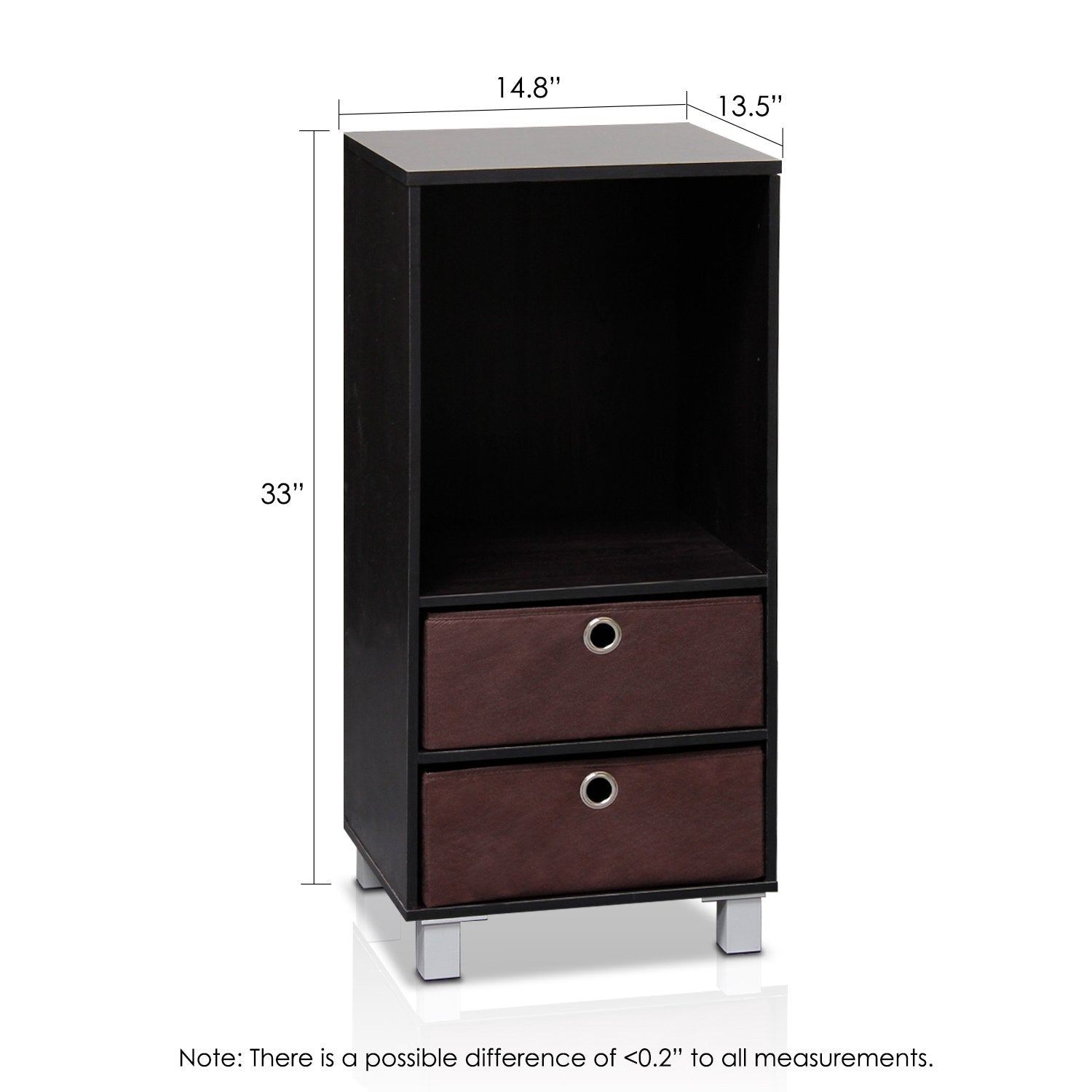 Furinno 3 Shelves Cabinet/Bedside Night Stand with 2 Bin Drawers, Espresso Finish